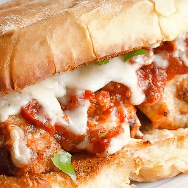 Meatball Parmigiana Sandwich.